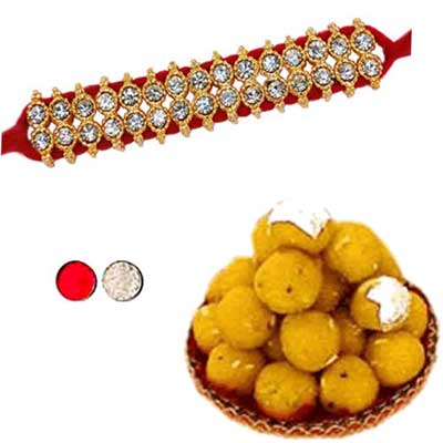"Rakhi - SR-9100(Single Rakhi) + 500gms of Laddu sweets - Click here to View more details about this Product